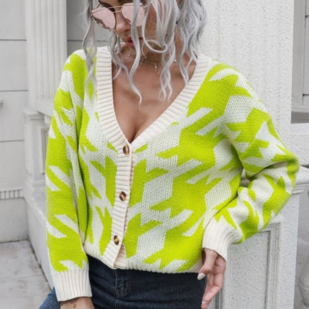 NWT, Lime Houndstooth Cardigan